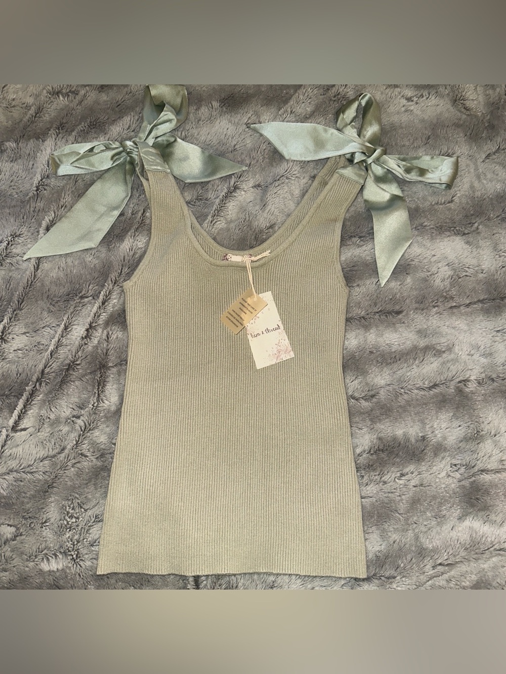 BRAND NEW women’s small Wild Oak Boutique sage tank top with green bow detail